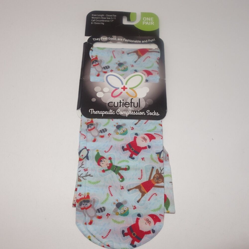 NEW Cutieful Therapeutic Compression Socks Fits Sizes 5-11 Christmas Snow Angels - Picture 2 of 6